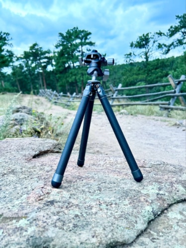 View of the minimum height of Benro Tablepod Flex Tripod on uneven terrain
