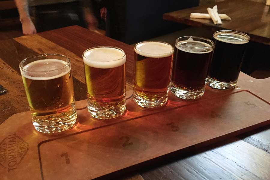 View of different craft beers on a table