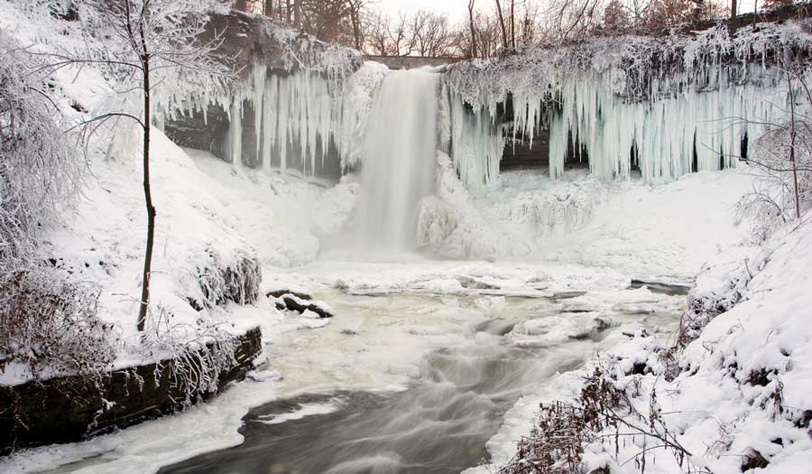 The Minnehaha Falls in Minneapolis during winter season