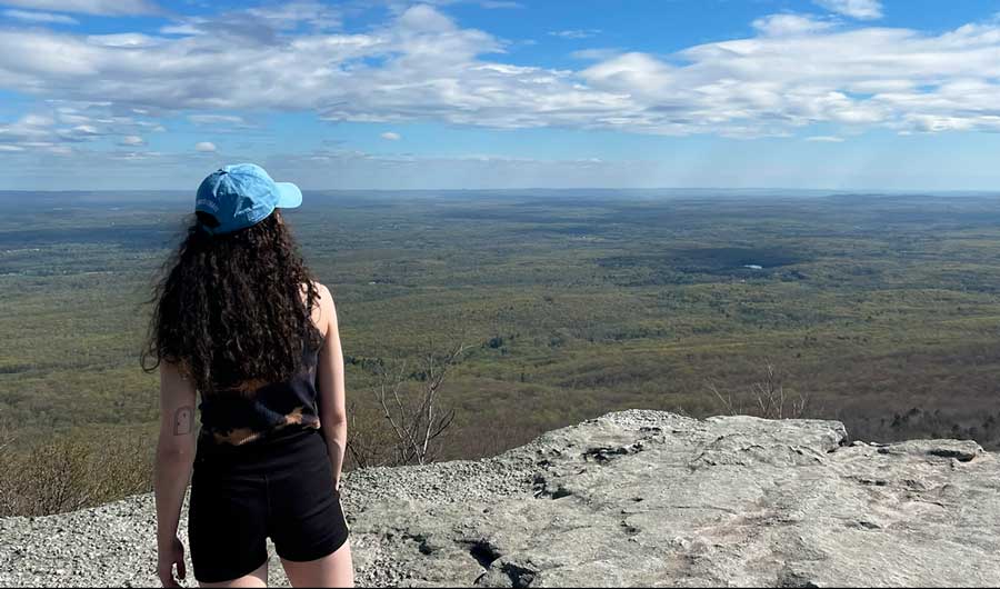 The author and the overlooking view of Minnewaska State Park