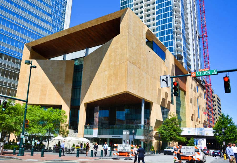 Exterior view of Mint Museum and the crowd wandering around