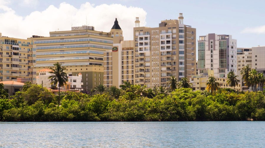 View of the buildings in Miramar from the Condado Lagoon