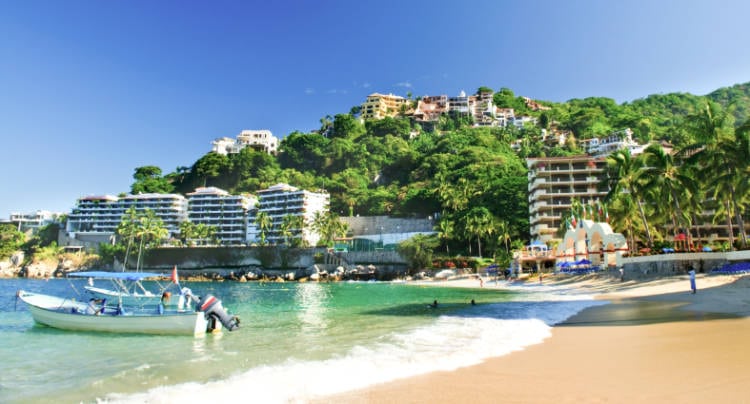 View of boat on Mismaloya Beach near Puerto Vallarta