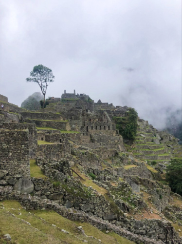 View of the Machu Picchu on a misty day