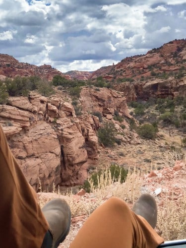 Overlooking the view of Moab from the trunk of the car