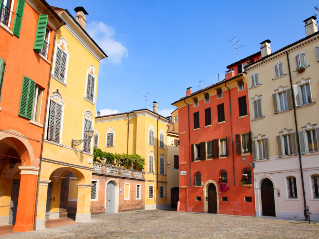 View of the vibrant and colorful buildings around Modena