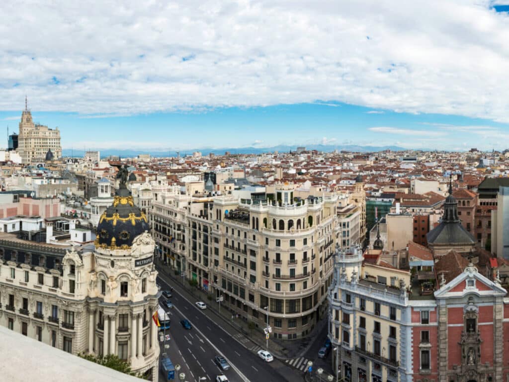 Aerial view of the buildings at the modern downtown Madrid