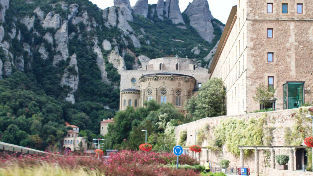 Exterior view of the monastery up in the Monserrat mountains