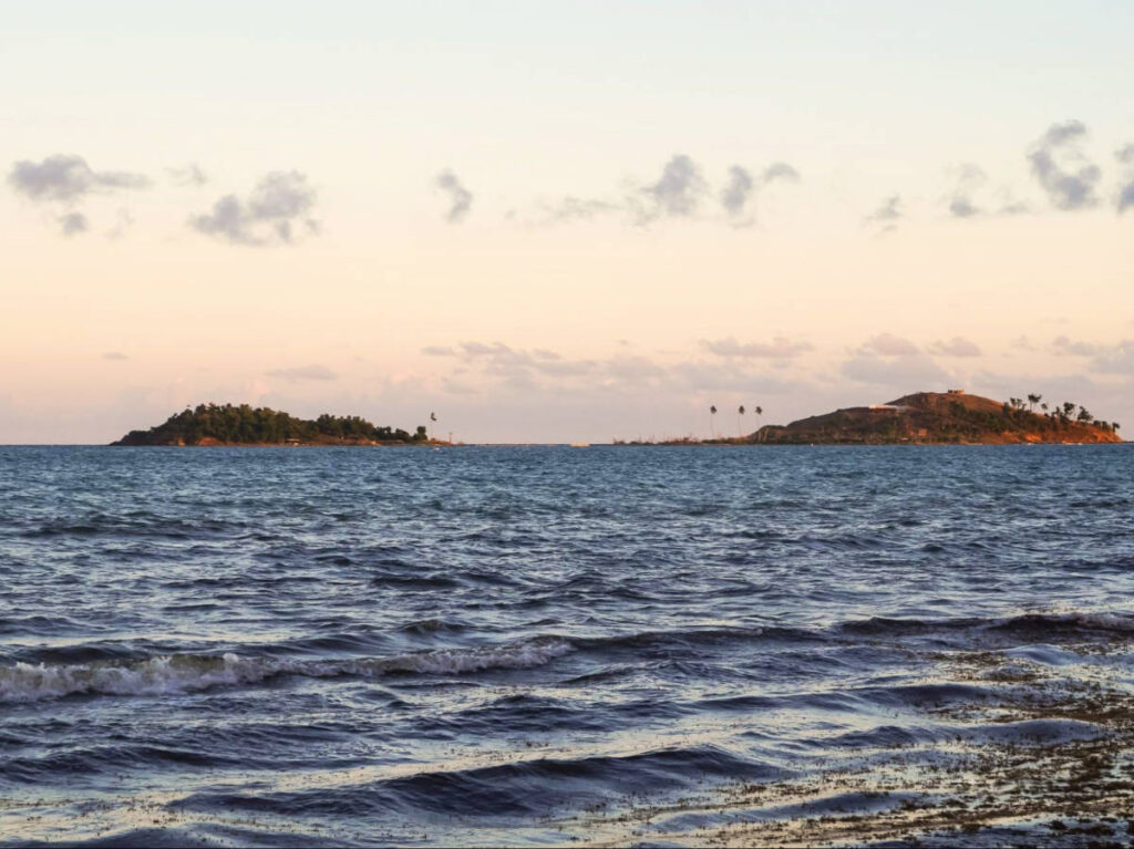 Panoramic view of the Monkey Island from the Humacao’s coast at dusk