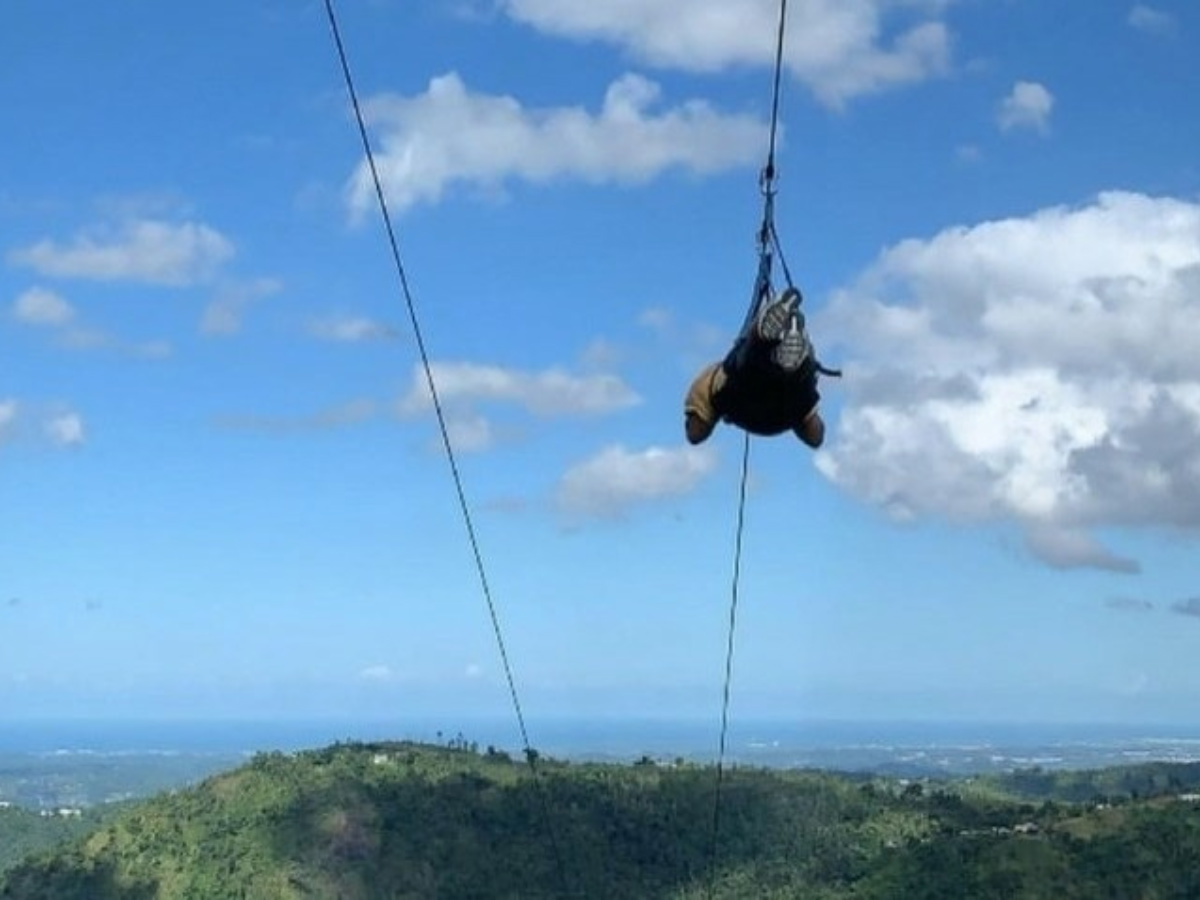 A man trying out the monster zipline