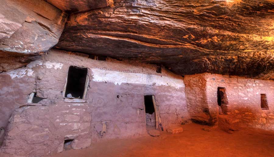 View of room walls inside the Moon House Ruin