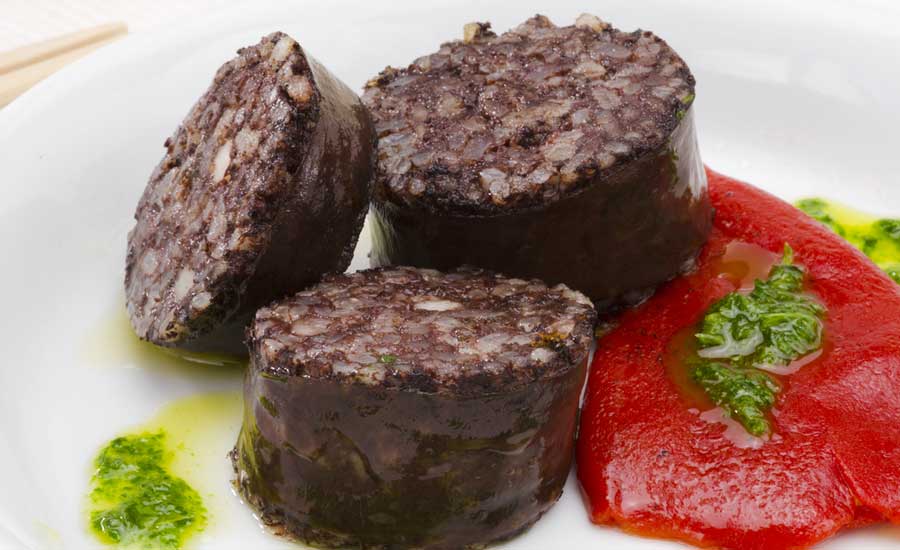 View of blood rice sausage on a plate