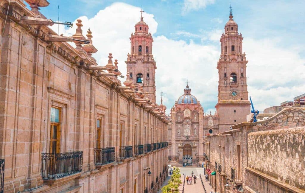 Overlooking view of the Morelia Cathedral from the outside