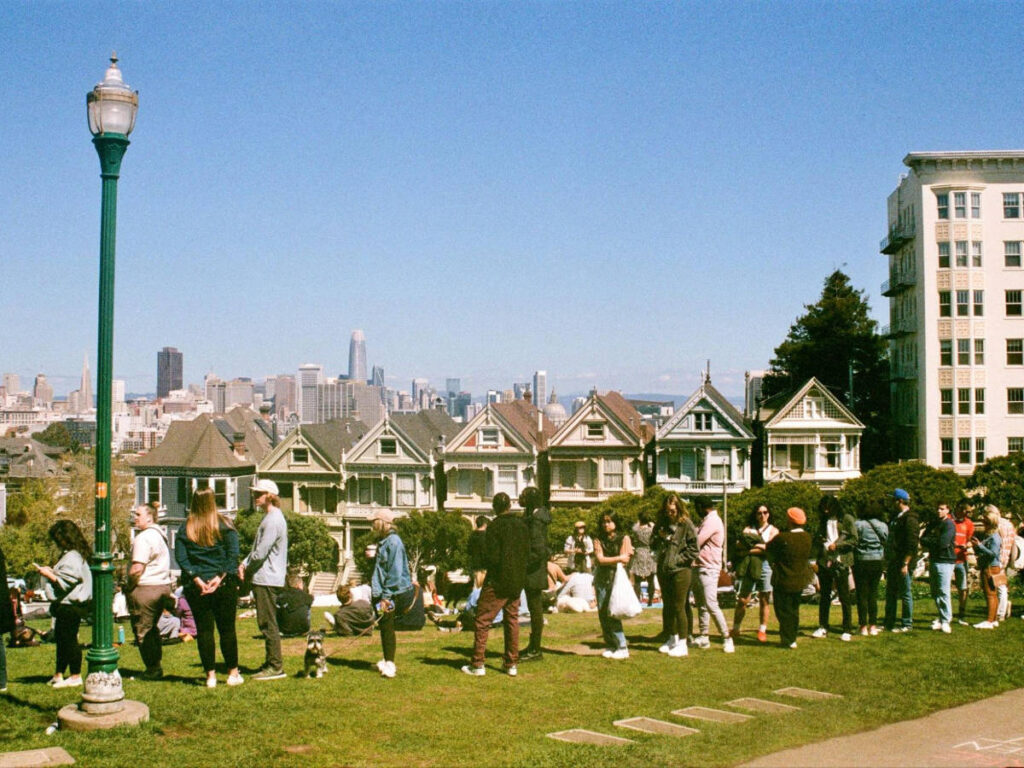 Clear blue sky over the Alamo Square Park