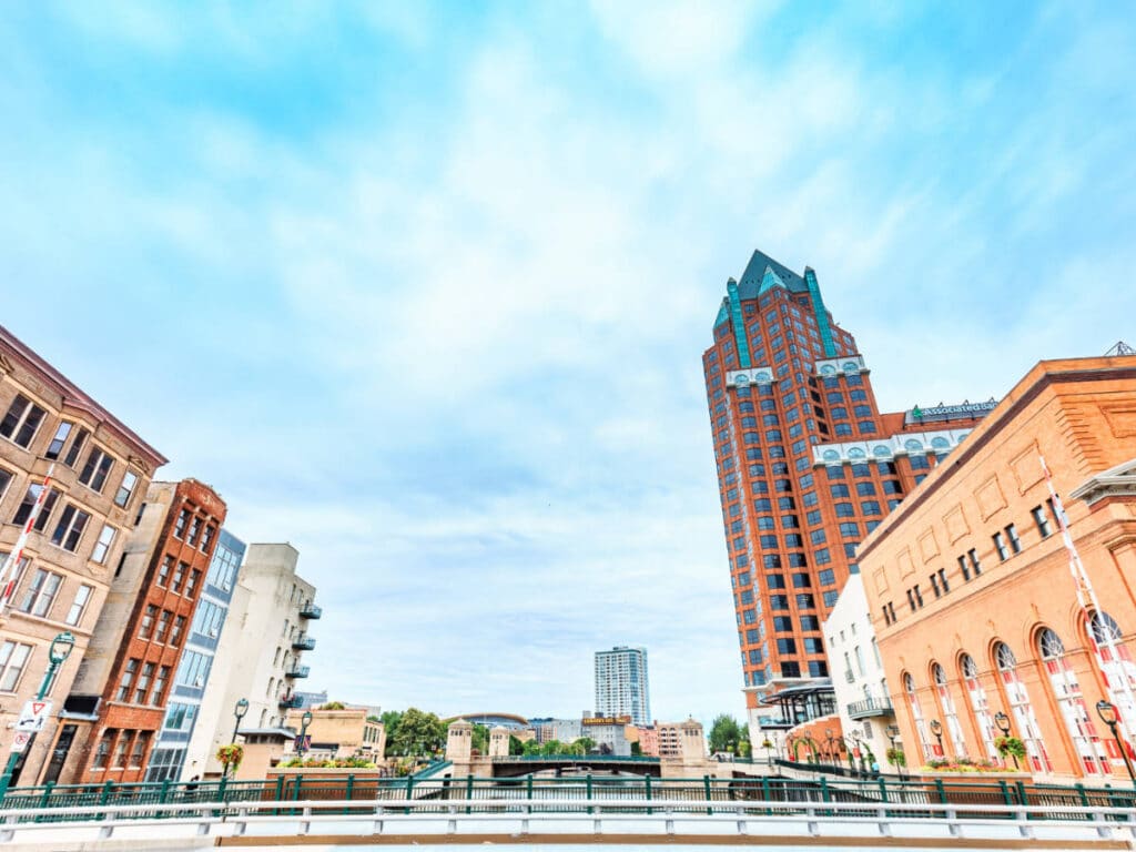 Blue sky over the buildings in Downtown Milwaukee