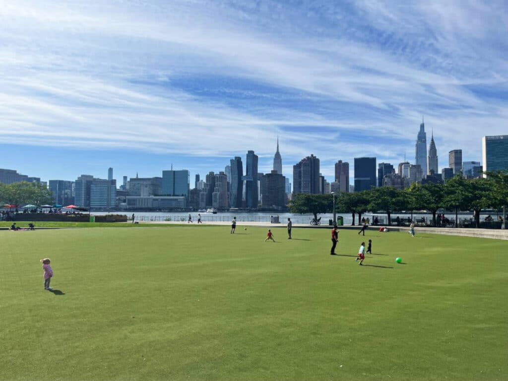 View of people at the Gantry Plaza State Park