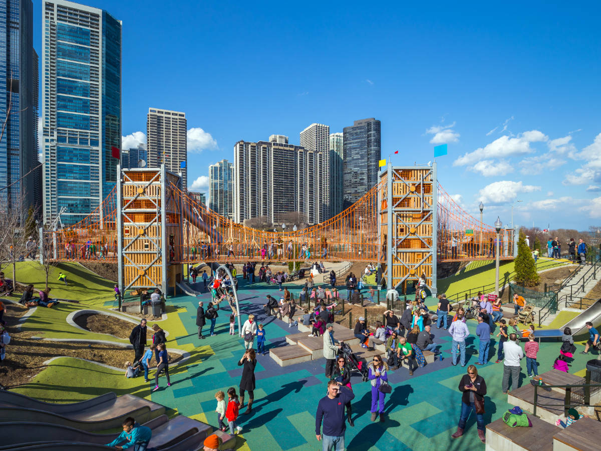 People enjoying their day in Maggie Daley Park