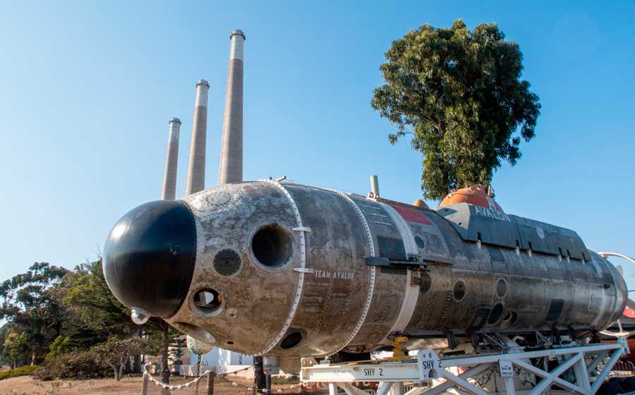 A rescue submarine displayed outside the Morro Bay Maritime Museum
