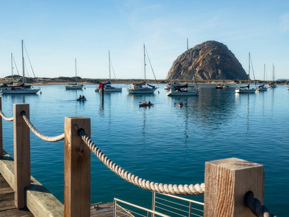 Scenic view of the Morro Rock from the boardwalk at the Morro Bay State Park