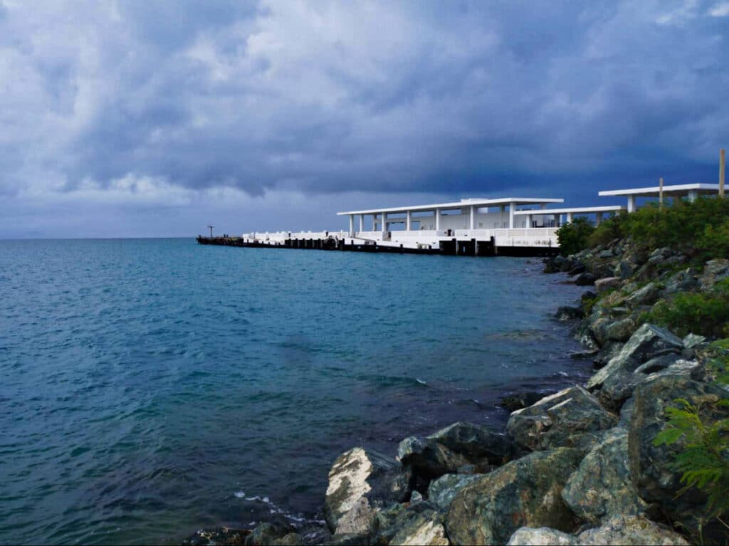 View of the Mosquito Pier from a distance in Vieques