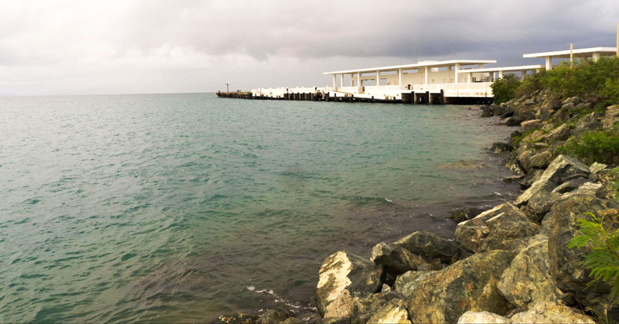 View of the Mosquito Pier in Vieques and the cloudy sky
