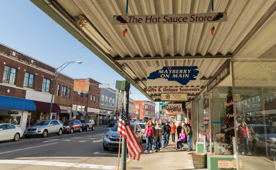 People walking at the Main Street Mount Airy