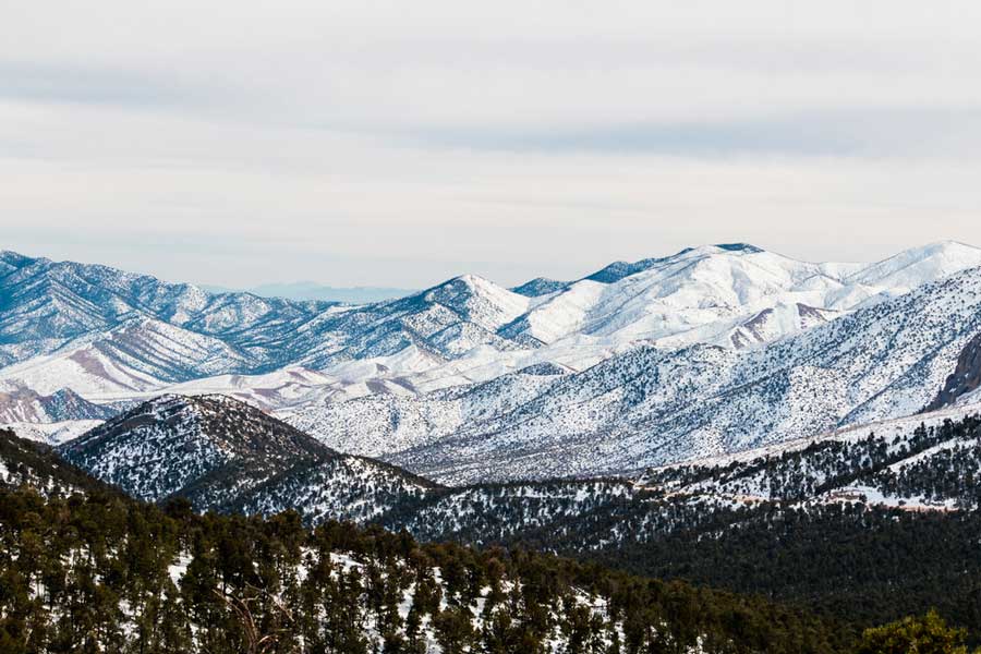 The Mount Charleston covered with snow during winter