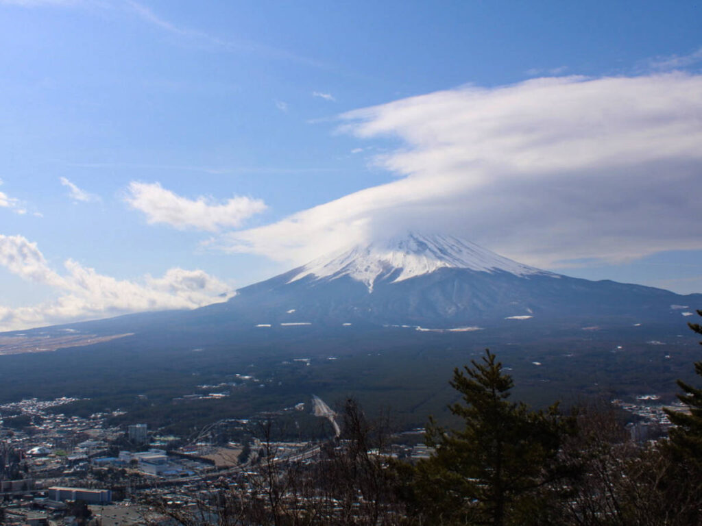 Scenic view of the Mount Fuji and the town from the Panoramic Ropeway