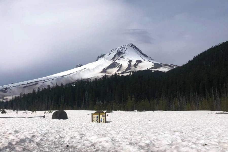 The Mount Hood covered with snow during late spring
