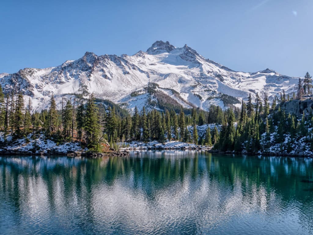Mount Jefferson covered with snow during winter season