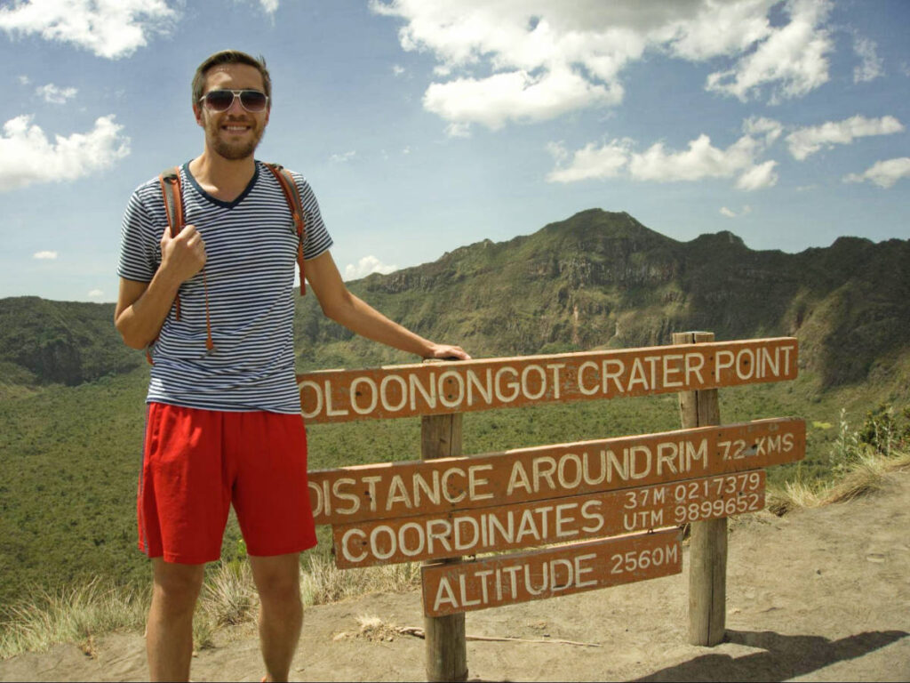 The author Nate Hake at the top of the Mount Longonot volcano