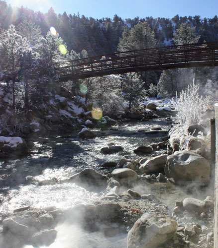 The Chalk Creek and a bridge over it in Mt. Princeton Hot Springs Resort
