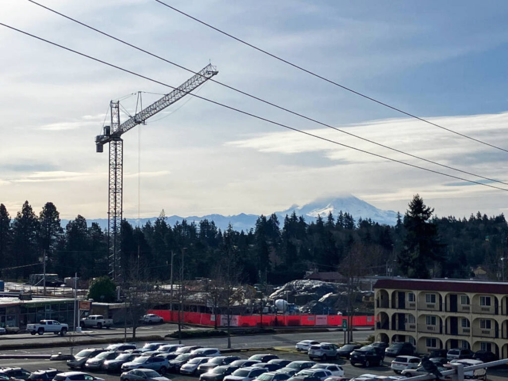 View of Mount Rainier from afar from SeaTac