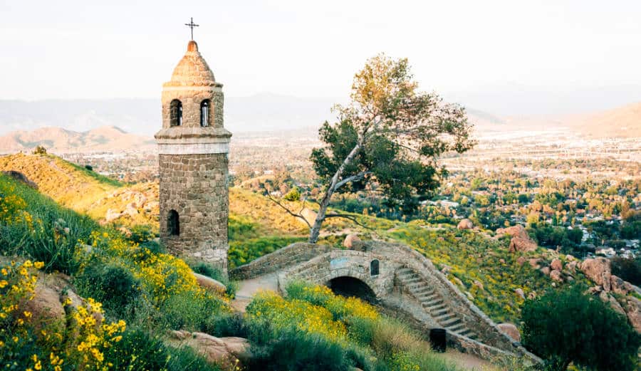 Landscape view of the World Peace Bridge on Mount Rubidoux, in Riverside
