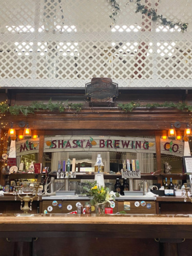 View from the bar area inside the Mount Shasta Brewing Company
