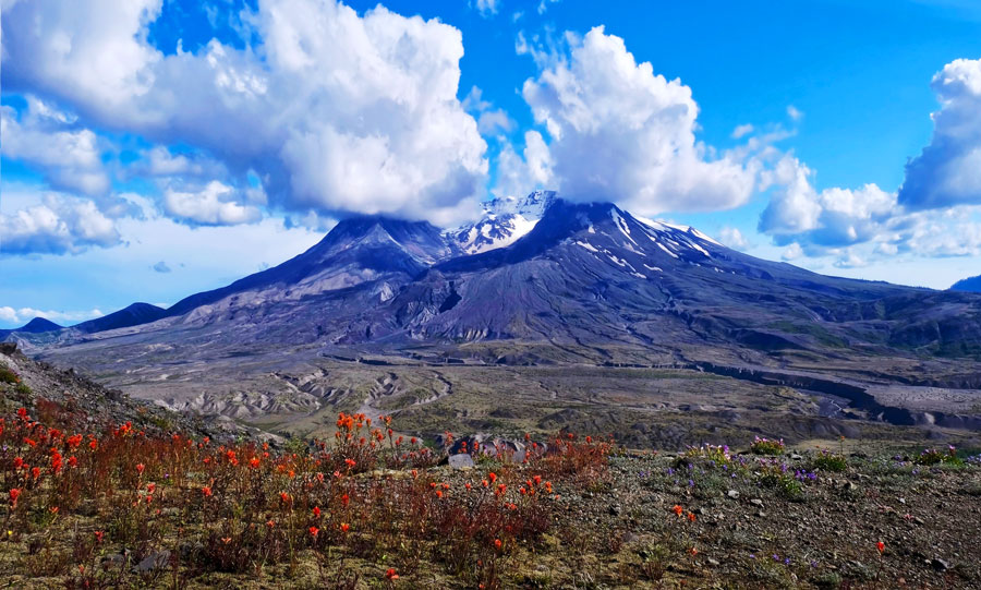 View of mount st. helens with snow on the crater