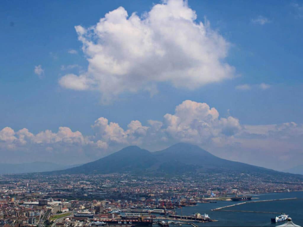 View of Mount Vesuvius behind the city of Naples