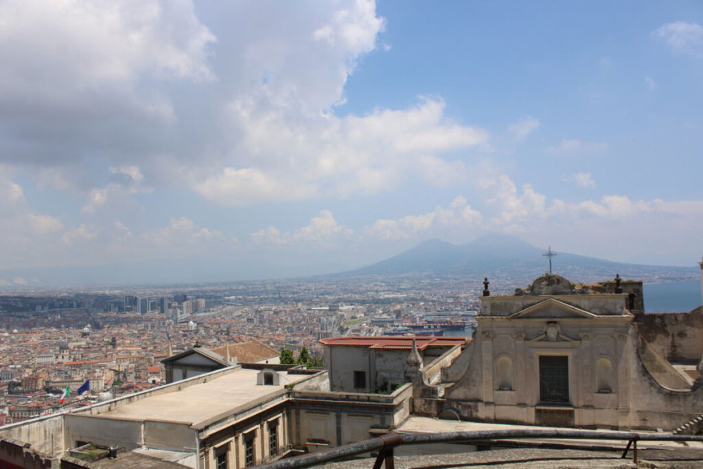 Views from the top of Castel Sant’Elmo with Mount Vesuvius overlooking the city