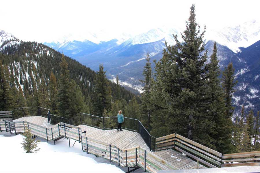 The author admiring the snow covered mountain view of Alberta