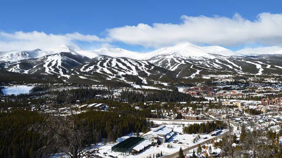 Aerial view of a mountain town in Breckenridge