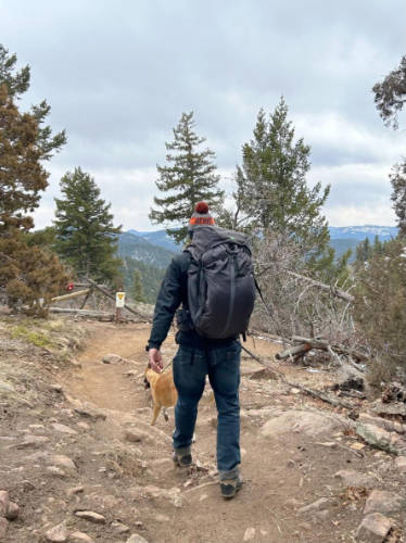 The author's husband using the Mountainsmith Apex 60