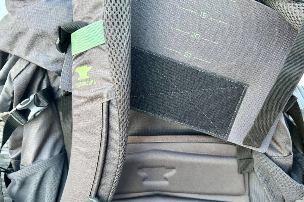View of the Mountainsmith Apex backpack back panel