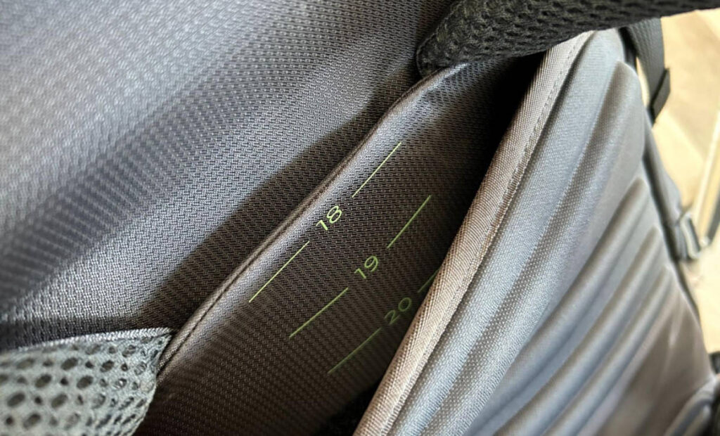 View of the height adjustable feature of Mountainsmith Apex