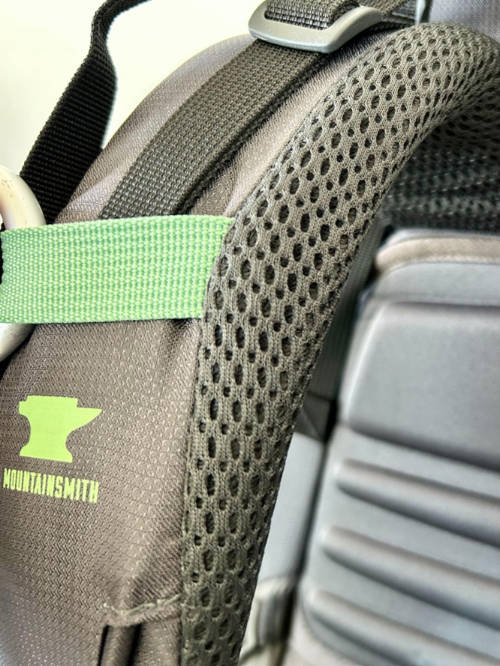 Close up view of the Mountainsmith Apex 60 shoulder strap