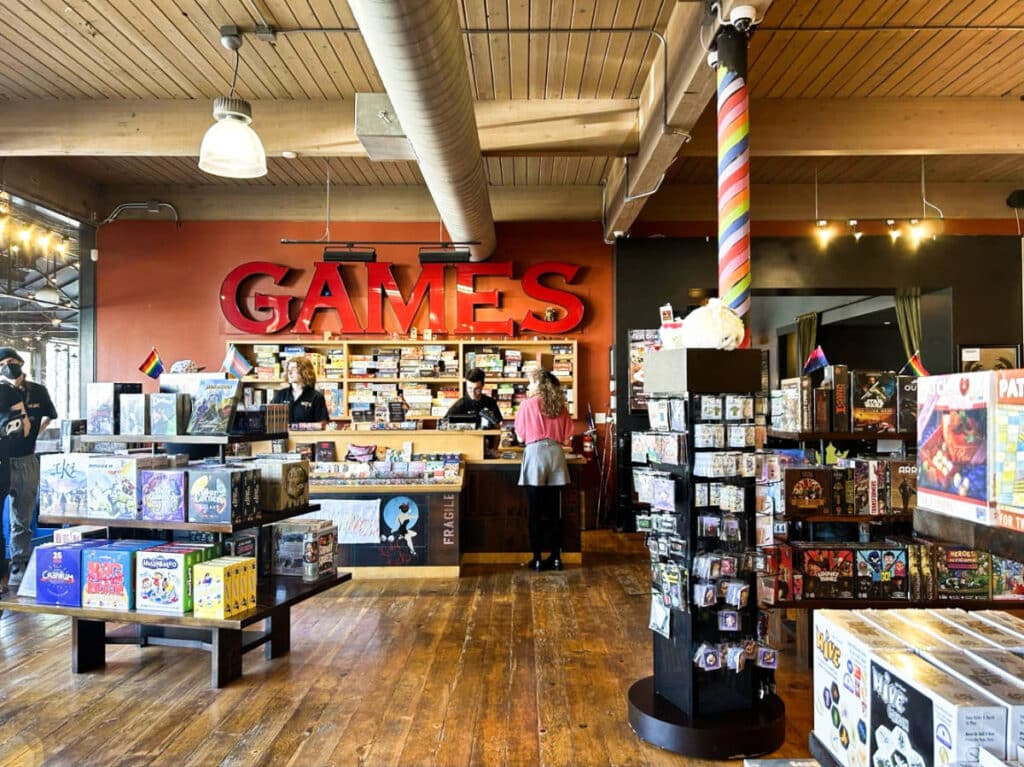 View of the different game boards at Mox Boarding House