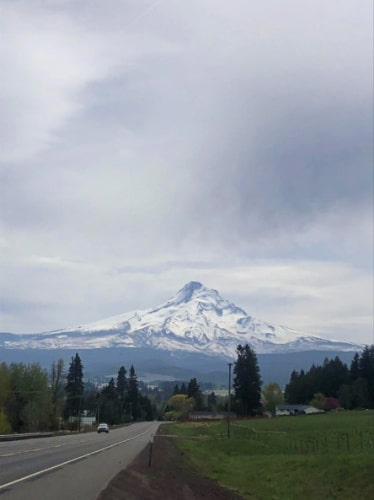 View of the Mt. Hood and the beautiful landscape seen from the distance