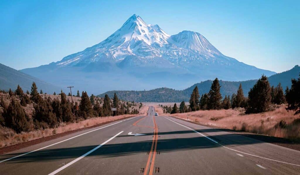 The Mt. Shasta from afar viewed in Highway 97