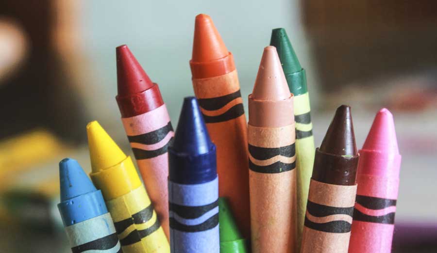 Close up view of multicolored crayons