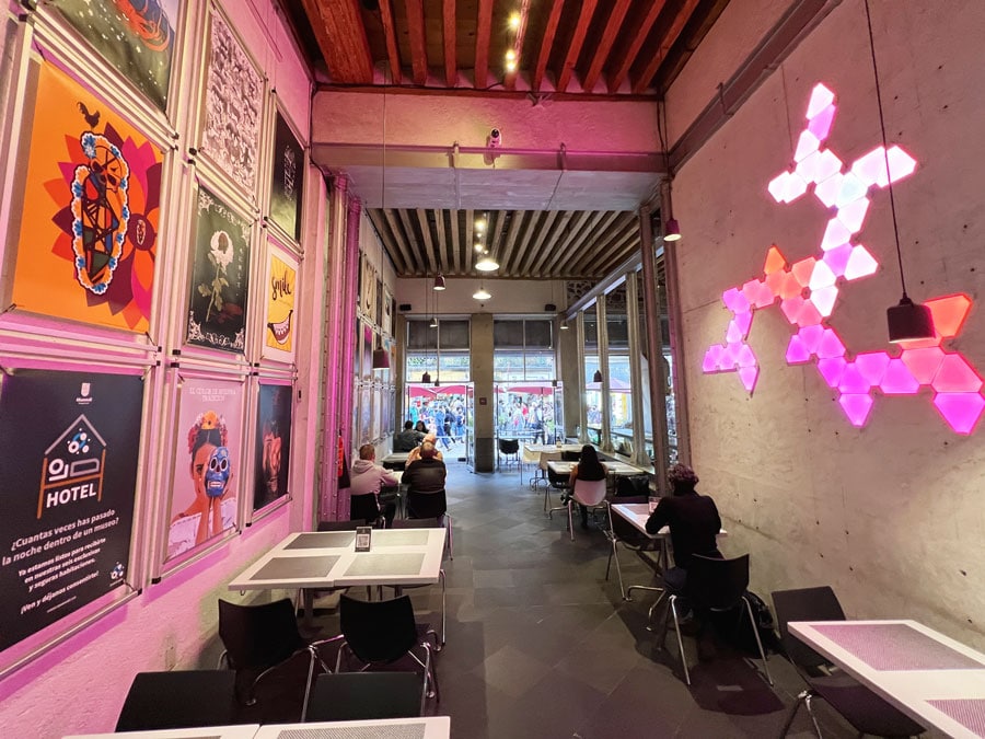 View of colorful lights inside a restaurant