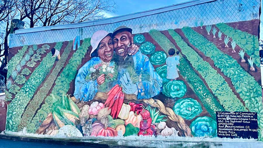 The colorful Celebration of Community mural in Philadelphia